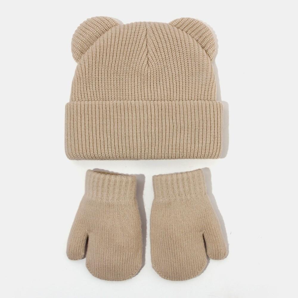 Ear Protection Children's Winter Hat Warm Knitted Hat Glove Set  Kids Accessories