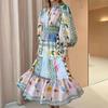 Spring New Women's Waist-hugging and Slim Printed Graffiti Casual Long-sleeved Dress