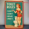 Retro kovový cedule Toaletní pravidla Plechová nástěnná dekorace Vtipná vintage plaketa Vhodné pro domácí dekoraci Dekorace restaurace Ba