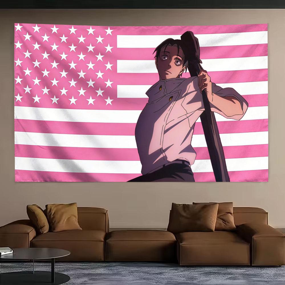 Jujutsu Kaisen Yuta Okkotsu Pink American Flag Tapestry Anime Fan Room Aesthetic Background Wall Hanging Decoration