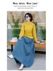 2026 Spring Yellow Knit Top & Blue Skirt Color Block Casual Women's Set