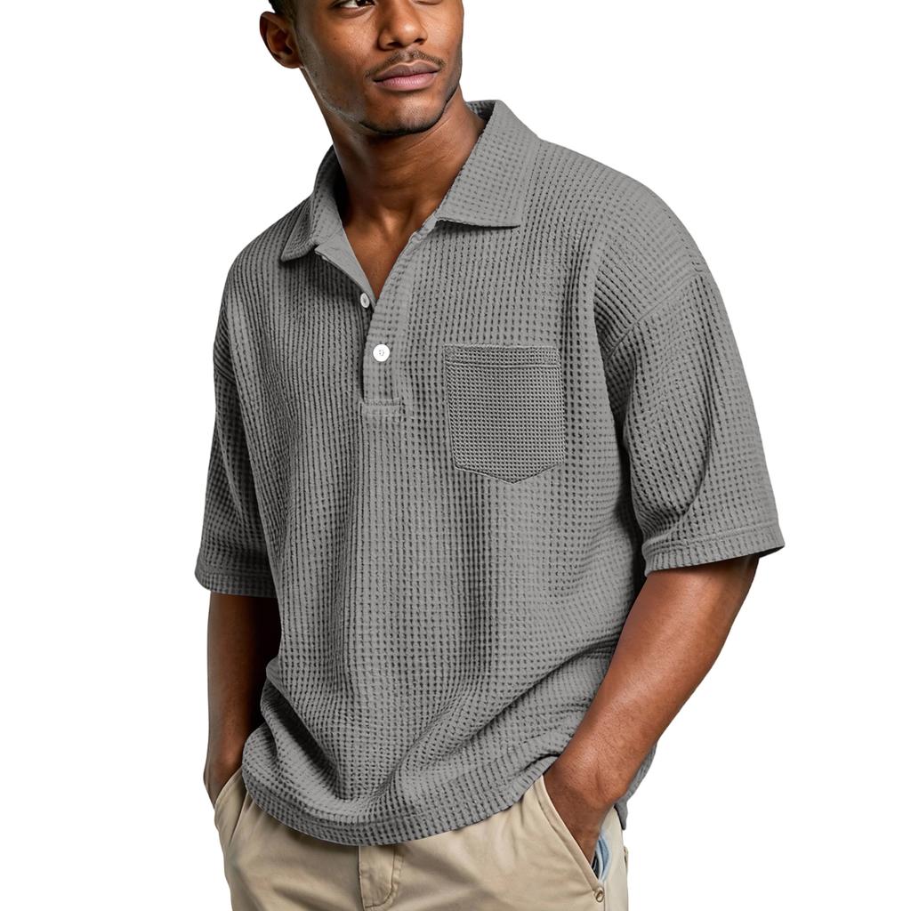 Men's basic stand,up button collar short,sleeved shirts