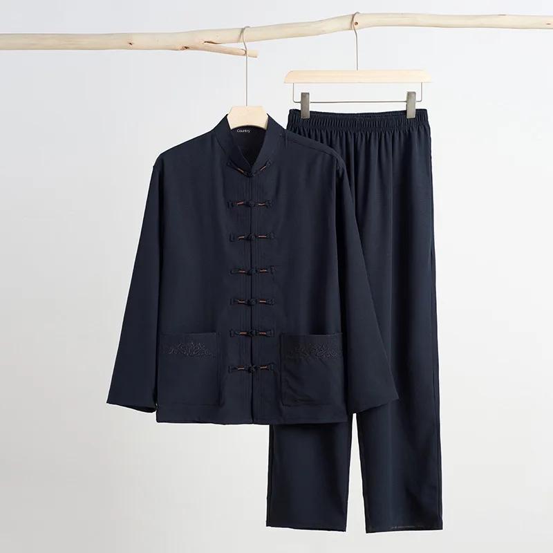 Costum Tang pentru bărbați, culoare uni: Colecția de Toamnă, Mărime Mare, Cu Buzunare, Croială Lejeră pentru Exerciții Matinale și Purtare Zilnică