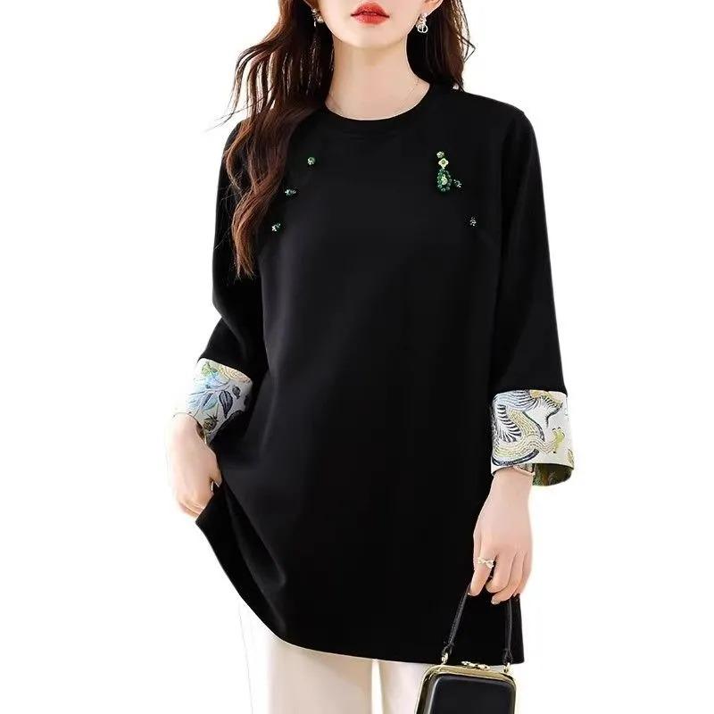 Vintage New Chinese Style Long-sleeved Top Autumn and Winter Mid-length Versatile Shirt