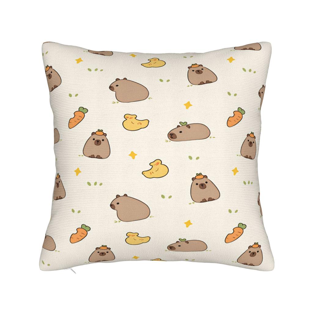 Pillow Case Kawaii Capybara   Square  Pillow Cover For Couch Sofa Bedroom Retro Trendy Pillowcases