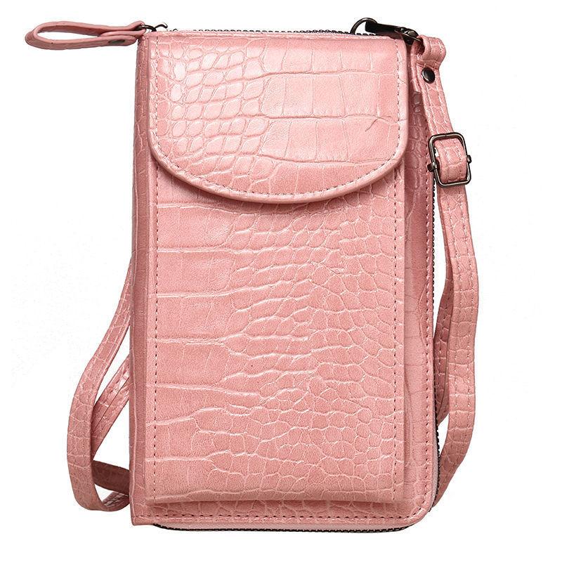 Multi functional retro PU leather crossbody bag alligator solid color mobile phone bag womens casual flip shoulder bag wallet