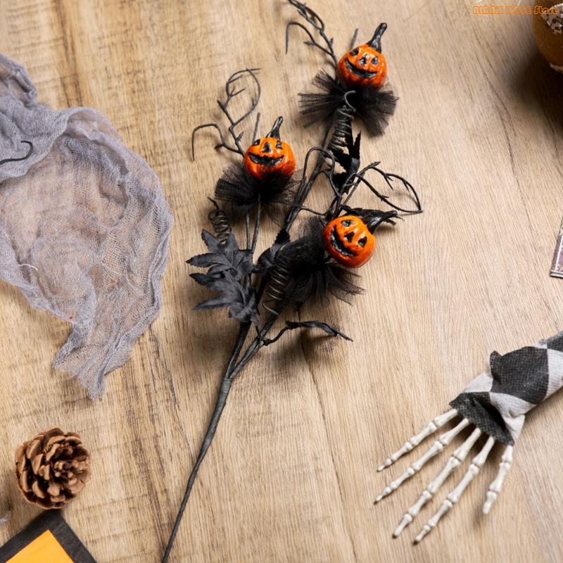 K1AE Halloween Pumpkin Bouquets Decoration Artificial Flower Stem with Realistic