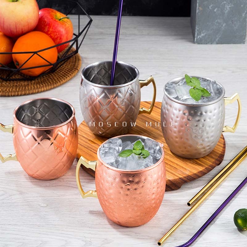 BORREY Stainless Steel Coffee Mug Tea Cup Moscow Mule Copper Mugs Hammered Copper Plated Beer Cocktail Mug Bar Bartender Tools
