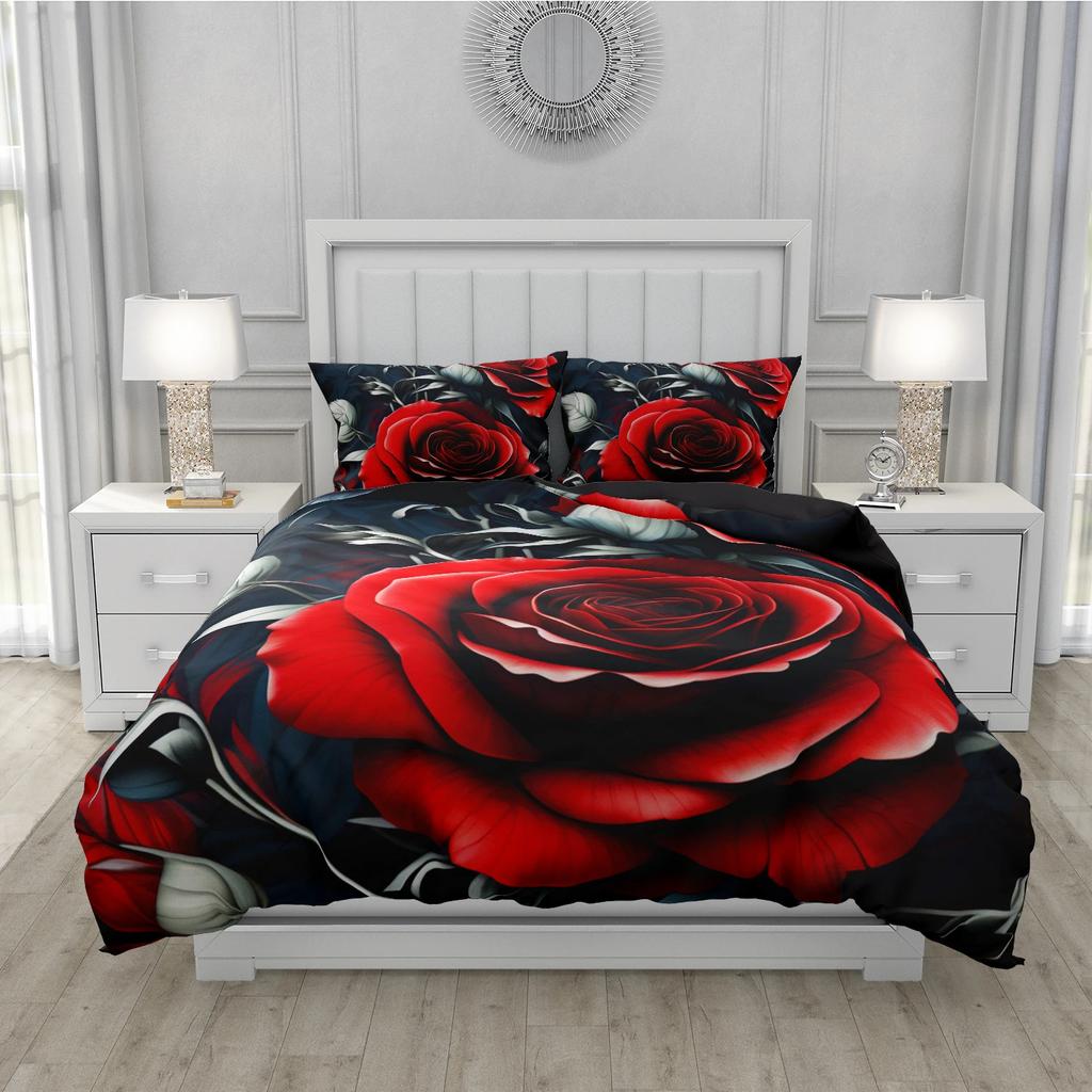 Red Roses Duvet Cover Set Queen Size King Full 3D Bedding Sets Flower Pillowcase Quilt/Comforter Cover Sets Linens Bed 140x200