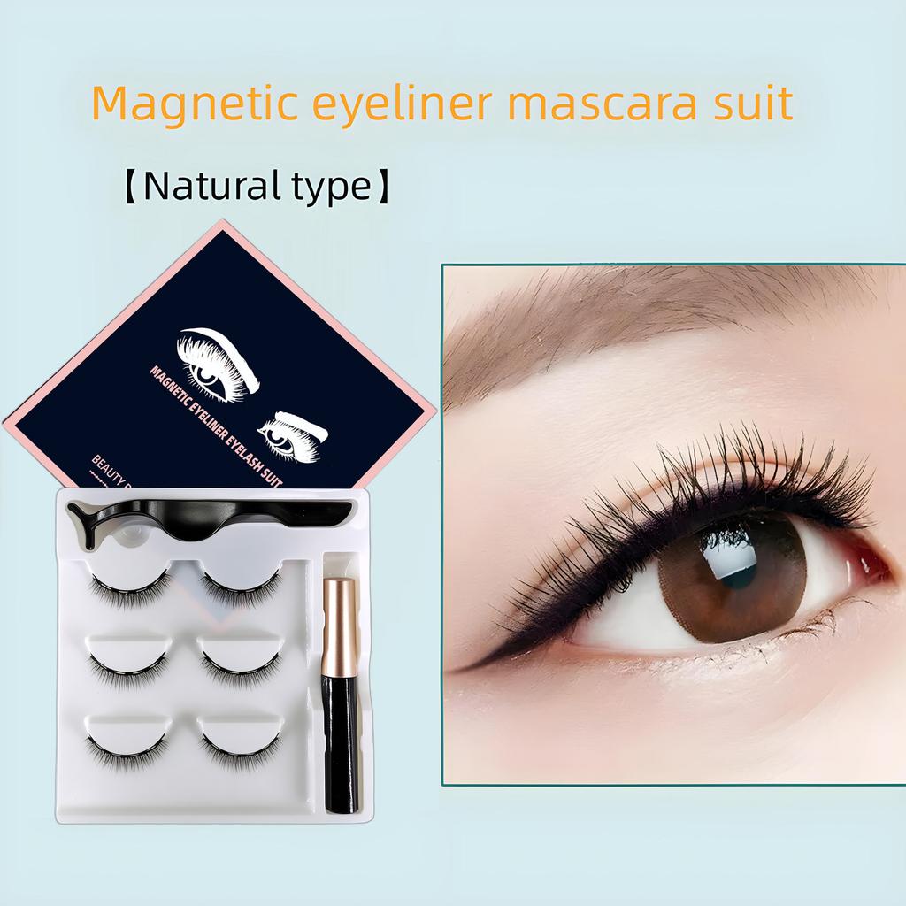Sıvı Manyetik Eyeliner ve Cımbız Seti ile 3 Çift 3D Manyetik Kirpik Seti Günlük Makyaj İçin Yeniden Kullanılabilir Doğal Görünümlü Kirpikler