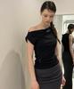 Lomaentinueo One-Shoulder Eyelet Sleeveless Top (Black)