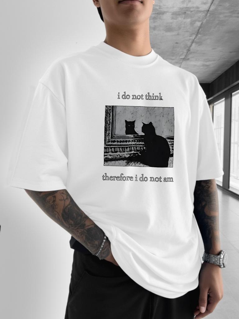 

Black cat mirror Philosophy Printed TShirt I do not think therefore I do not am Philosophy and Art Design Summer Hundred Casual S