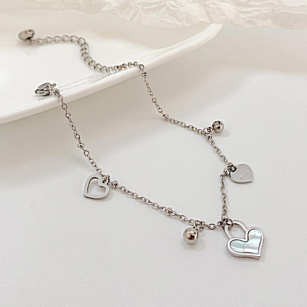 

Natural Shell Heart Clear Zircon Charm Bracelet For Women Stainless Steel Gold Color Beads Chain Bracelets Fashion Zircon Gift 16-21 cm