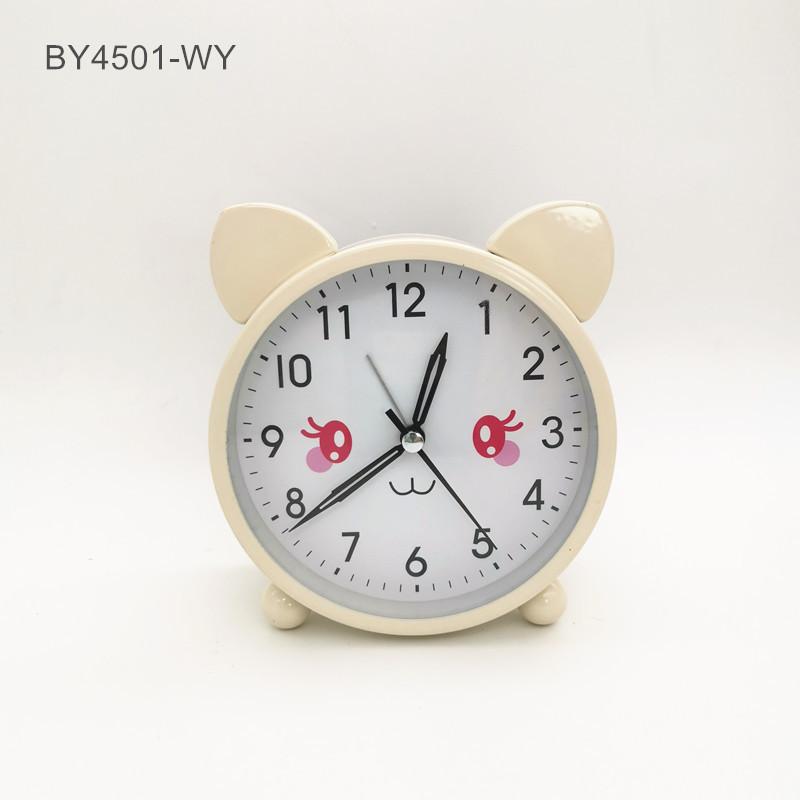 Bear Short Eared Clock Cartoon Clock Face Children's Alarm Clock   Metal Table Clock Student Clock Silent Night Light