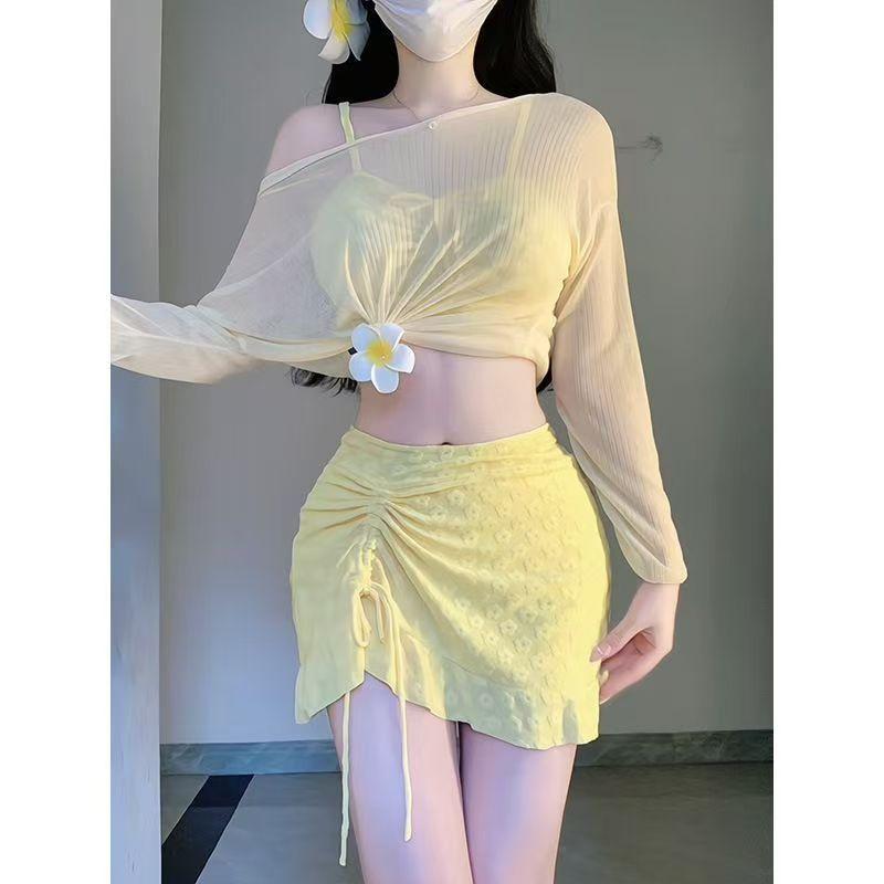 Sweet Girl Swimsuit Three-piece Bikini Long-sleeved Blouse Skirt Hot Girl Sexy Slim Meat Hot Spring Swimsuit