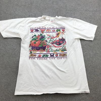 Vintage Freedom Shirt Mens Large Bless Us O Lord Christian Graphic Tee 90s
