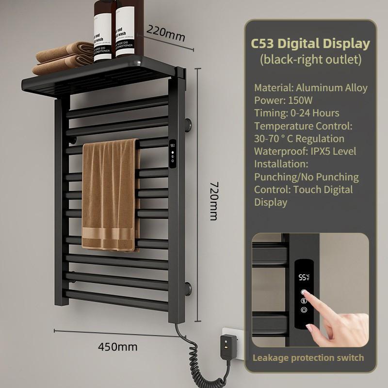 

Bar Touch Control Storage Rack Electric Towel Rack Household Intelligent Constant Temperature Drying Bathroom Towel C53 Black Right power cord