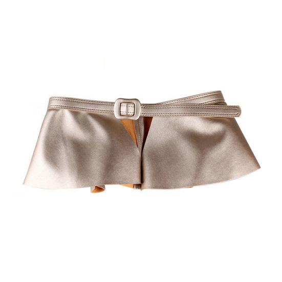 

Женский пояс из искусственной кожи с отделкой в виде складок и оборок, микромини-юбка для декора, пояс для повседневной офисной и уличной одежды золотистый