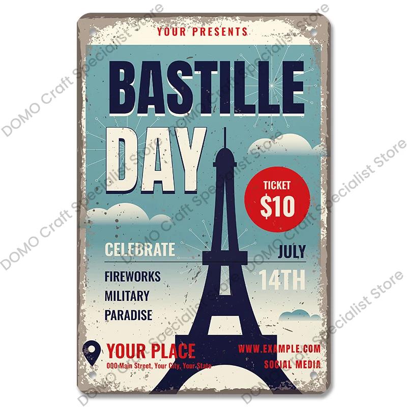 Vintage Paris City of Love Bastille Day Metal Tin Sign  French Wall Decor for Cafe Living Room Home  Retro Poster Plaque for Uni