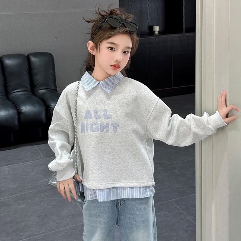 Girls' 2025 Autumn/Winter POLO-Style Two-Piece Sweatshirt for Middle Schoolers