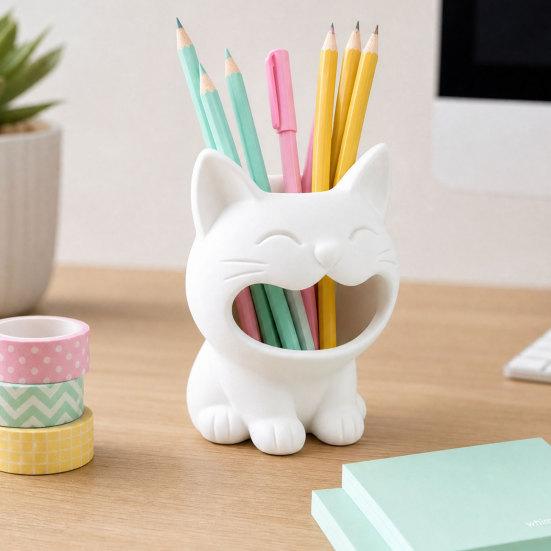 3D Printed Cat Shaped Candy Bowl Cute Cat Storage Container Desktop Pen Holder