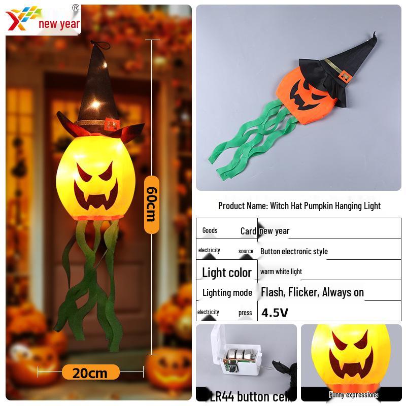 Glowing Halloween LED Wizard Hat and Ghost String Lights for Spooky Decoration