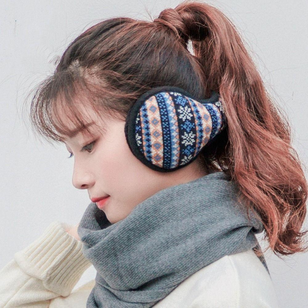 

Вязаные жаккардовые плюшевые наушники в этническом стиле, складные наушники, модные зимние наушники для верховой езды