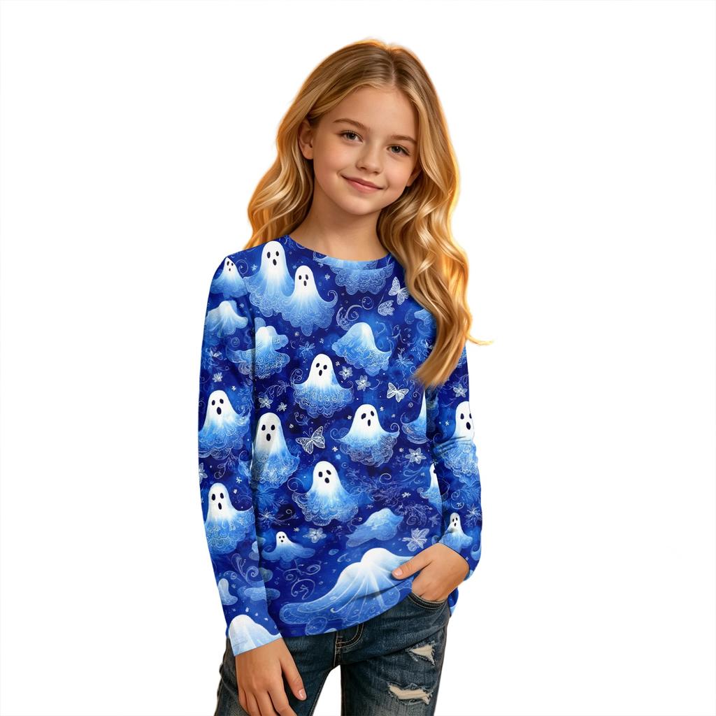 Children's Halloween Print Long Sleeve Neck T-Shirt for Boys Girls