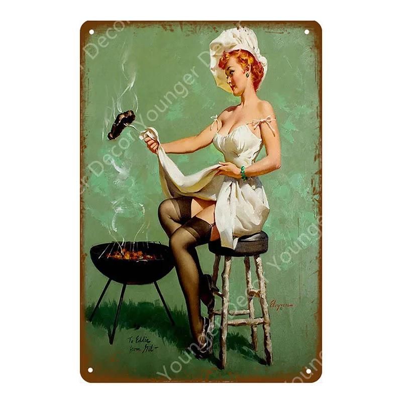 Amerikanisches Pin-Up-Girl Dame Blechschild Schlafzimmer Badezimmer Wanddekoration Pub Café Bar Party Club Vintage Poster Metallbild YI-051