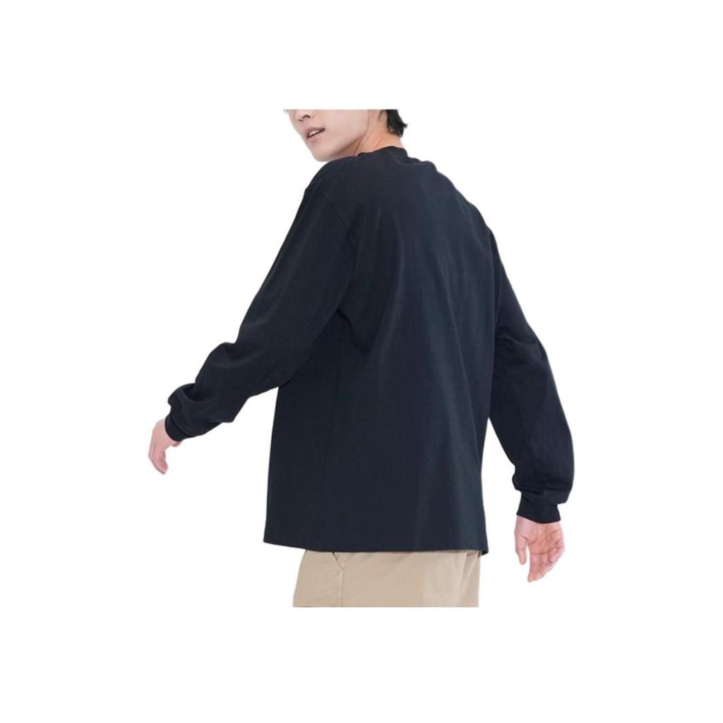 UNIQLO FW23 Solid Color Round Neck Drop Shoulder Long Sleeve T-Shirt Men Tops Black 460316-09