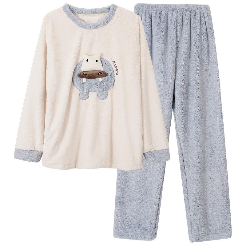 Pijamale de cuplu din fleece Snowflake pentru bărbați și femei, toamnă și iarnă, fleece îngroșat din fleece de corali, set drăguț de îmbrăcăminte de casă caldă cu desene animate