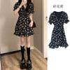 Black Floral Dress Looks Thin Summer New Skirt French Waist Lotus Leaf Short Skirt Tie-dye