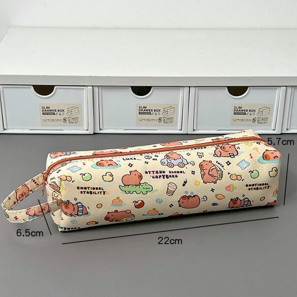 Canvas Capybara Stationery Bag Large Capacity Cartoon Pencil Bag Capybara Pencil Pouch  Students