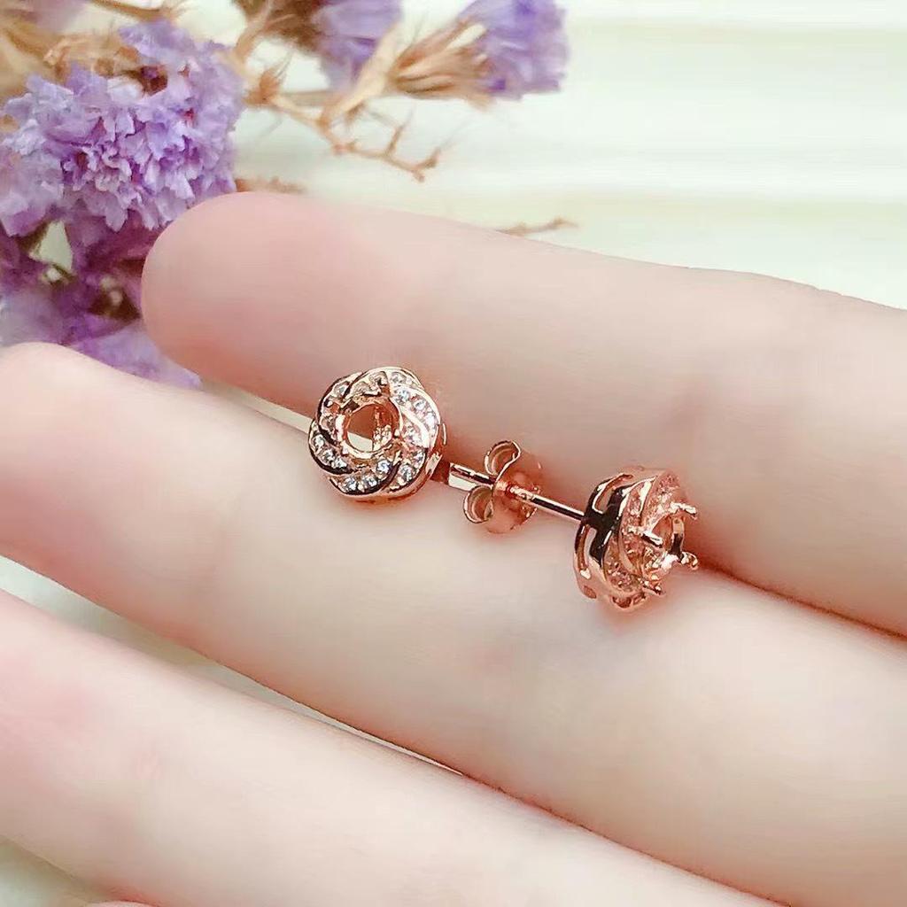 Round Prong Stud Earrings - S925 Silver, 18K White Gold & Rose Gold Plated, Empty Setting, 4/5/6mm