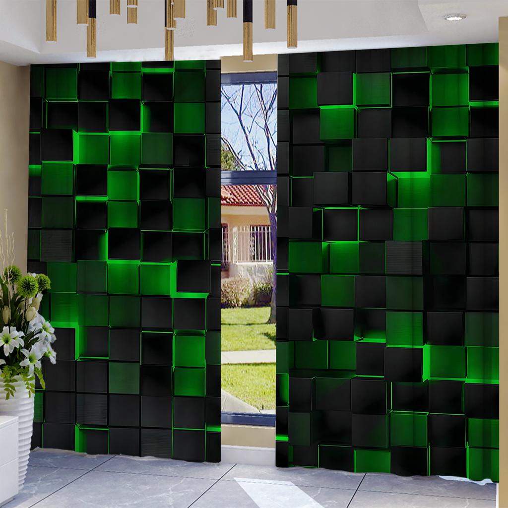 Home Space Lattice Curtains Landscape Background Kitchen Coffee Shop Living Room Curtain For Area Made Of Polyester With Pole Pocket