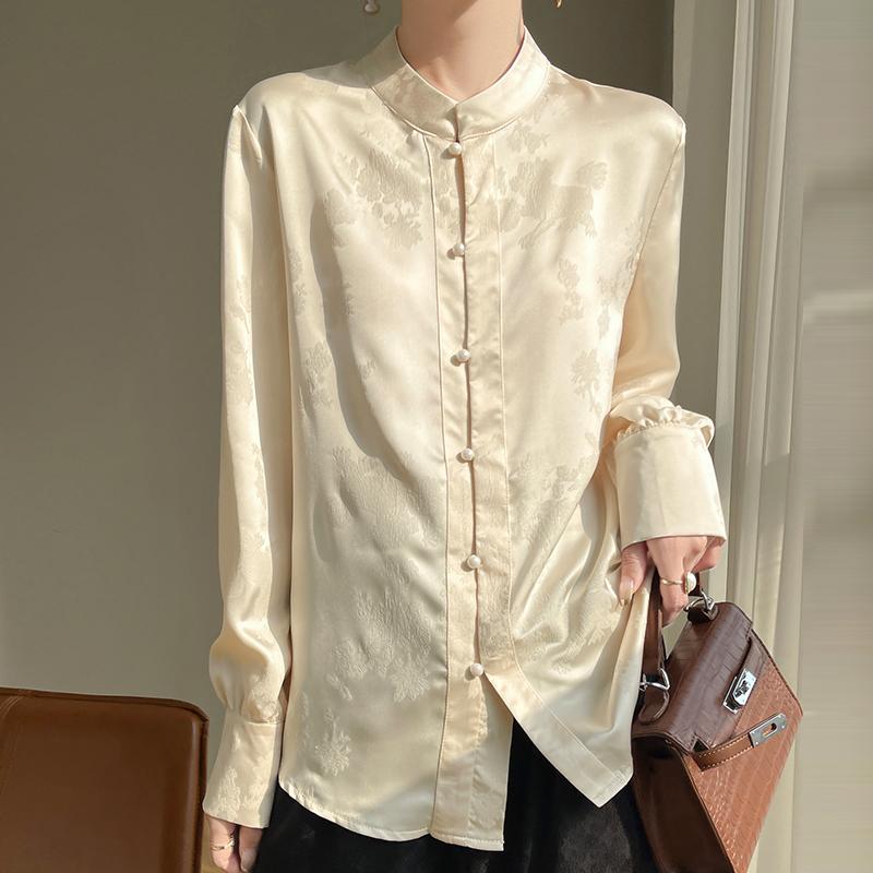 

Летняя новая женская рубашка с короткими рукавами из смеси шелка тутового шелкопряда, 50% дышащий шелк, свободная повседневная рубашка для поездок на работу XL кремовый