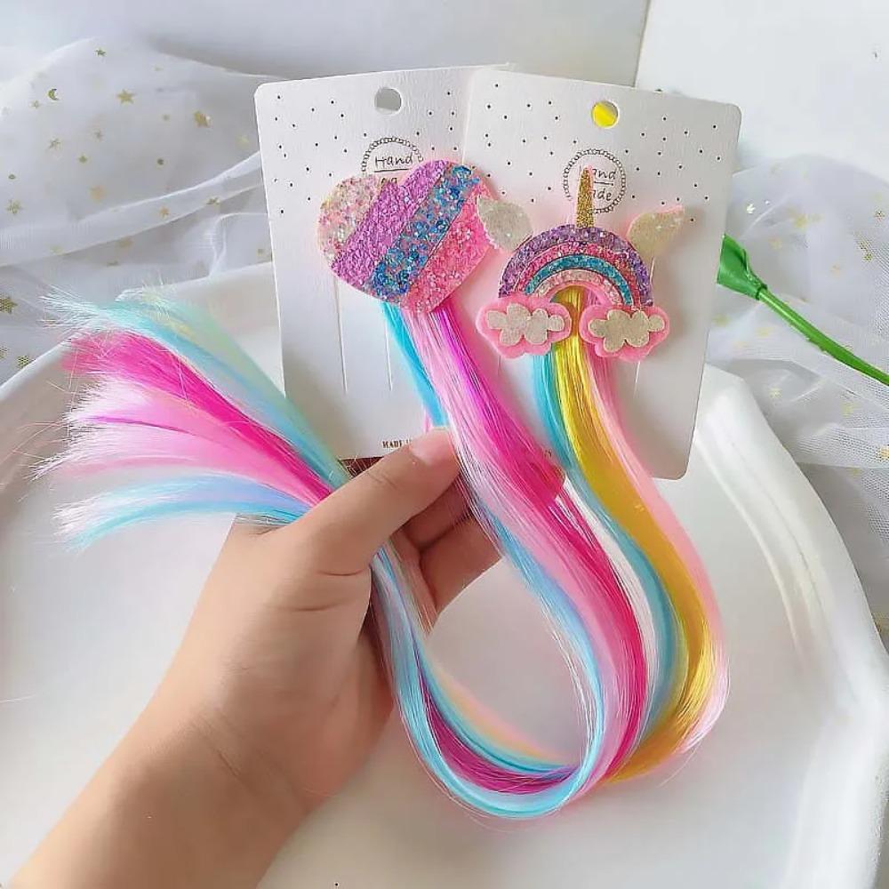 Hair Clips Unicorn Colorful Wigs Hair Clip Kids Gift Girls Birthday Party Decoration Favors Rainbow Headwear Braids Accessories