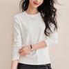 Women's Spring 2026 Round Neck Base Layer Shirt - White, Wool Blend, Skin-Friendly, Long Sleeve Warm Top