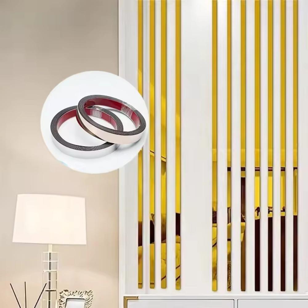 1pc 196.85inX0.79in Wall Sticker Pvc Flat Decorative Lines Mirror Wall Ceiling Edge Strip Living Room Decorative Sticker