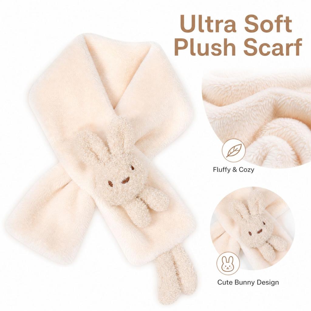 Kids' Winter Plush Neck Warmer Scarf with Bunny Design for Fall and Winter