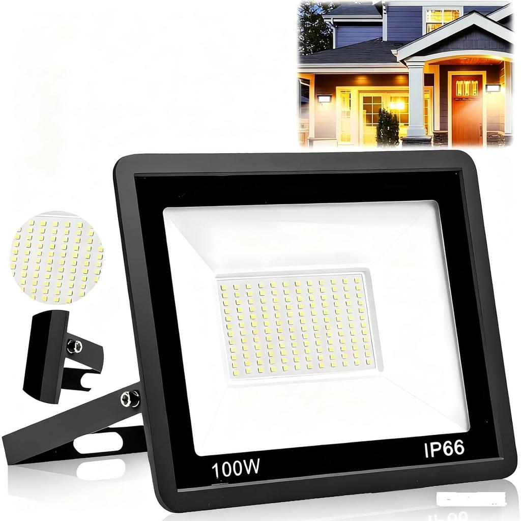 100W LED Flood Light Outdoor - Super Bright IP66 Waterproof Security Light with 120° Beam Angle, Aluminum Housing for Yard, Garden, Garage, Stadium