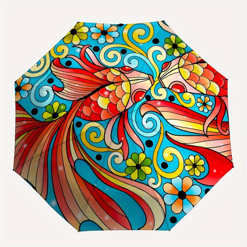 

1pc Koi Fish Mandala Automatic Open/Close Umbrella, Umbrella with cartoon Design, Portable Compact Umbrella for Men & Women, Good Holiday Gi
