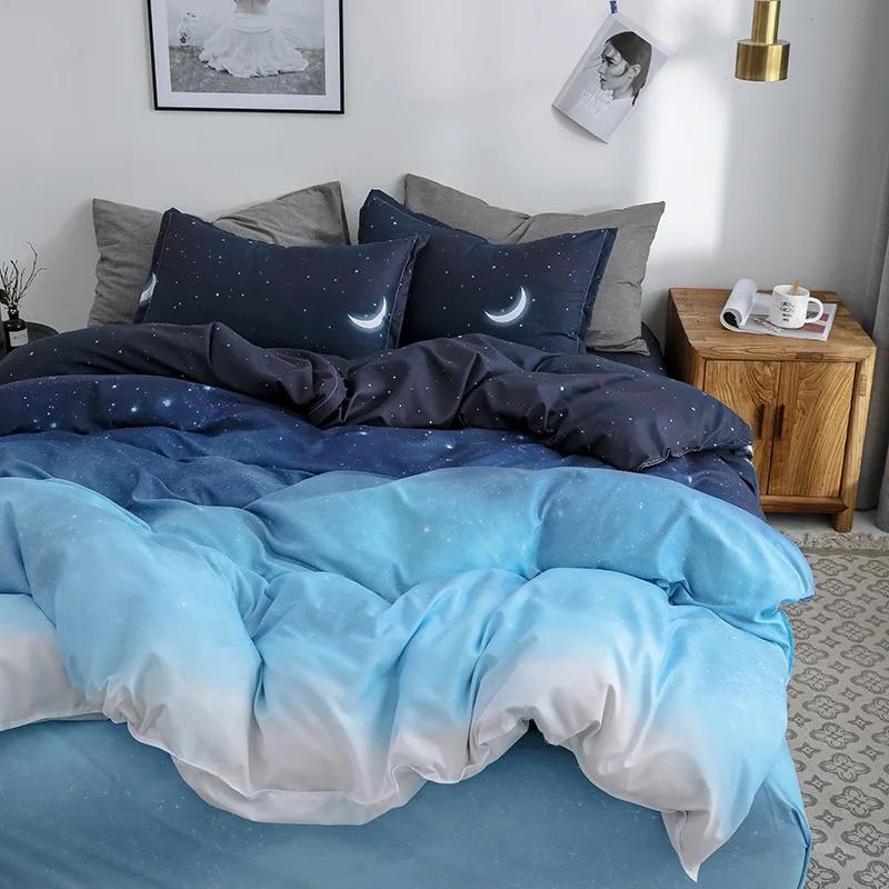 Comforter Night Starry Sky Bedding Set Queen Galaxy Moon Star Blue Gradient Color Comforter Soft Reversible