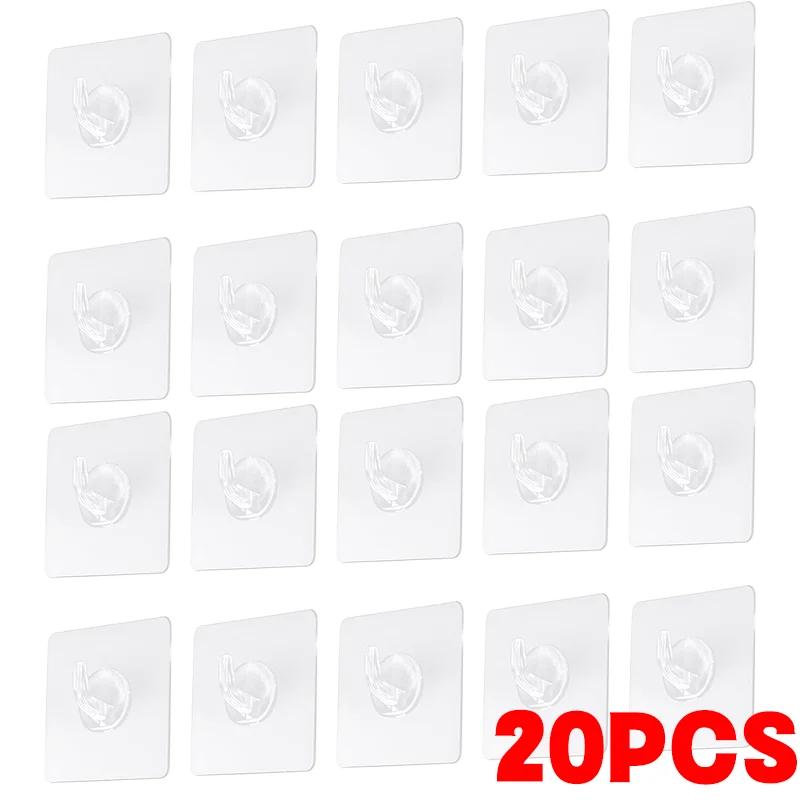 5-100pcs Self-Adhesive Small Wall Hooks Transparent Wall Hooks for Kitchen and Bath Heavy Duty Waterproof Reusable Stickers
