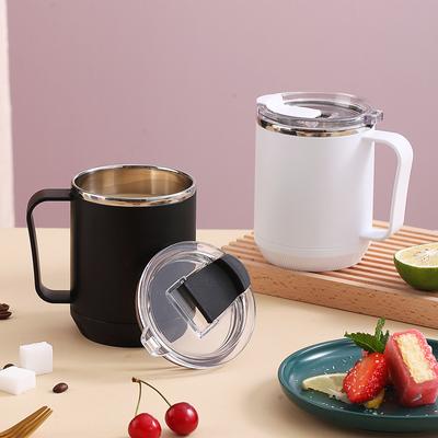 Portable Stainless Steel Coffee Mug with Lid Double Layer Home Office Thermal Handgrip Milk Water Beer Cups Kitchen Drinkware