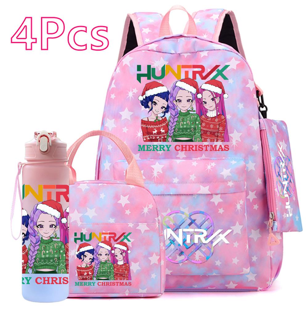 4 st/set Jul K-POP Tryckt Ryggsäck Handväska Pennskrin 750 ml Vattenflaska för Tonåring Pojke Flicka Bokväska Skolväska Med Drickmugg Barnpresent
