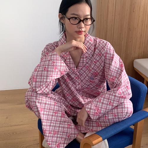 [Muse Stimmung] Paspel 40er Baumwoll-Modal Herz Karo Pyjama [Versand aus Korea] 100% Original
