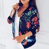 Fashion Womenswear Plus Size Flower Leaves Print Sports Women Long Sleeve Baseball Jacket Zip Coat