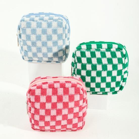 Checkered Period Bag for Women Girls Knitted Sanitary Napkin Bag Cute Menstrual Pad Pouch Tampon Holder for Purse