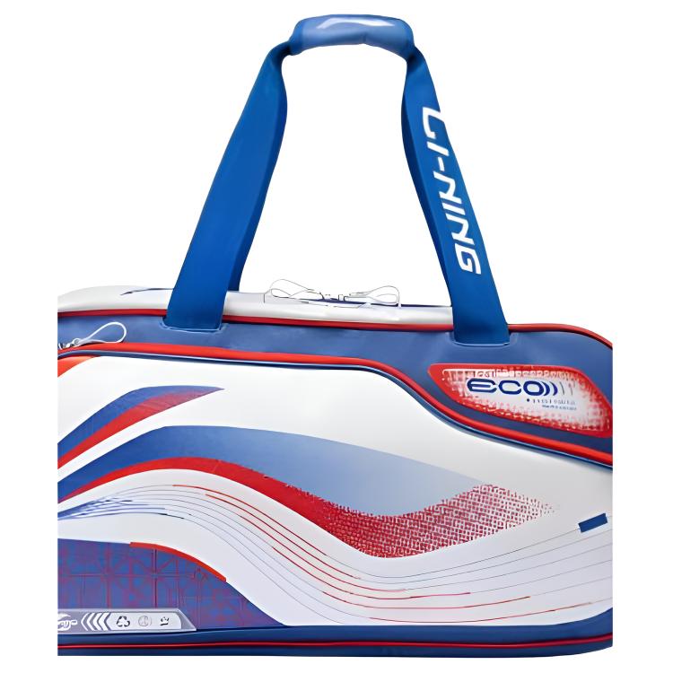 Li Ning Velkokapacitní Sportovní Cestovní PU Taška na Badmintonovou Raketu Unisex Tašky Bílá Modrá Červená ABJU019